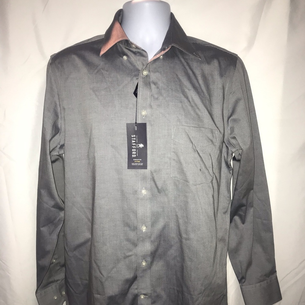 Stafford Mens 15.5 Gray Fitted Button Down Shirt❤️